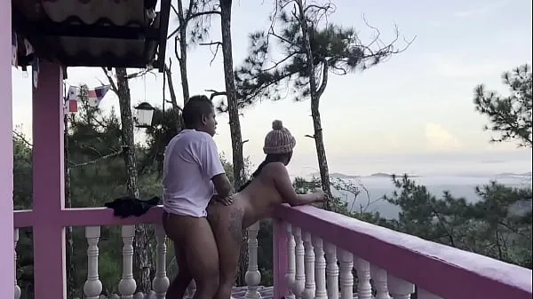 Fucking my horny stepsister in the balcony with a amazing view