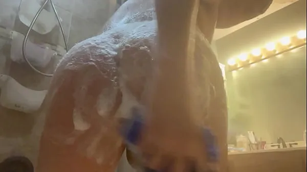 Delicious bubble butt takes soap and glides down his Huge Bottom